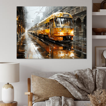 Yellow Train Translucent Rhythms I - Train Canvas Wall Art
